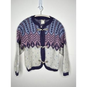 alafoss icewool Vintage Sweater Women's Size Xs Pink Purple Toggle Cardigan